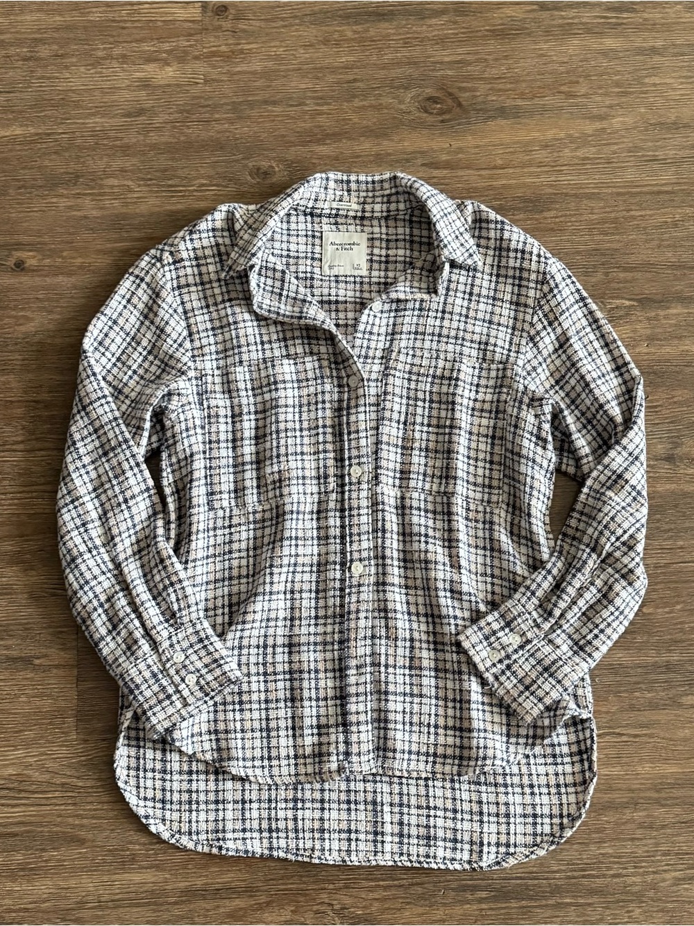 Abercrombie & Fitch Tweed Button-Up Shirt - White, Navy & Tan
